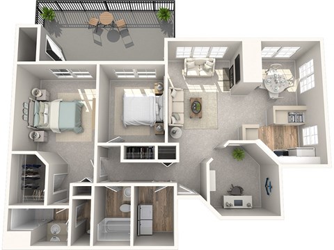 Floor plan for 2 beds, 2 baths, 1214 sqft